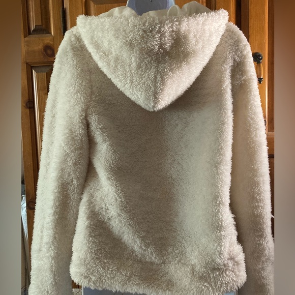 JJ Basics Womens Cream White Furry Pom Pom Hoodie Sweatshirt L Large - Picture 9 of 9